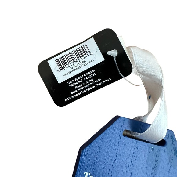 Kansas Jayhawks Team Sports America Christmas ornament gift tag blue red yellow - Picture 3 of 4